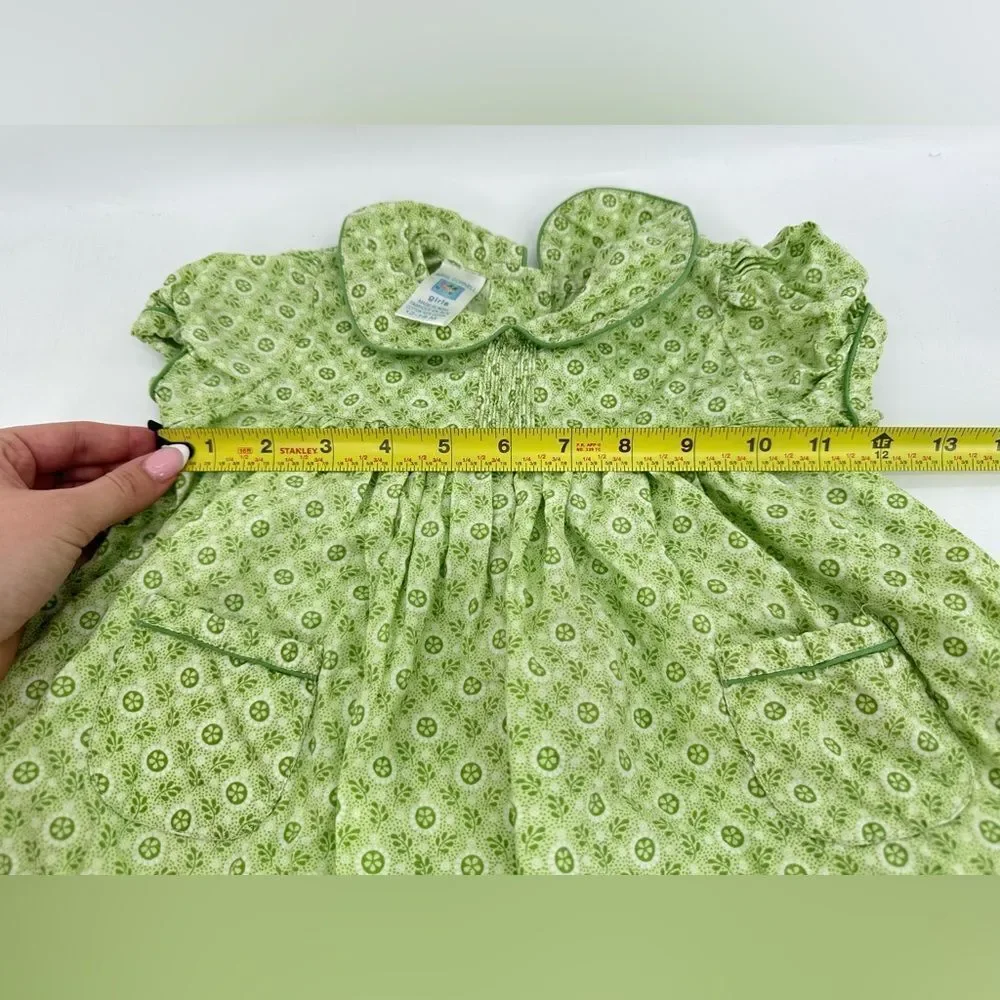 Vtg April Cornell Green Floral Baby Dress Collared With Bloomers Sz 12-18 Month